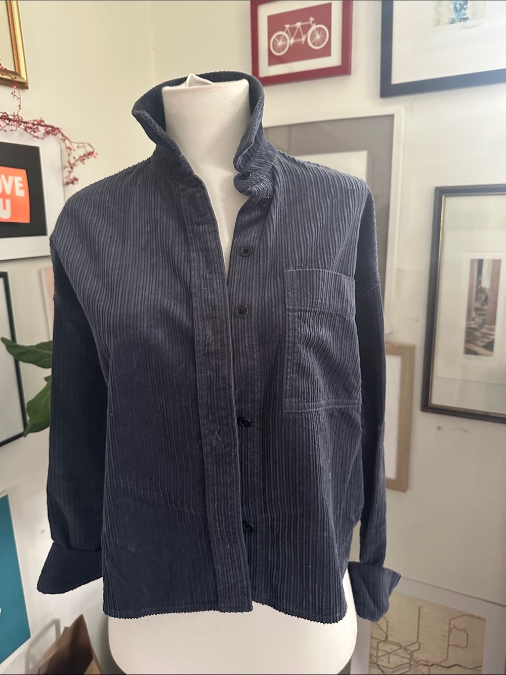 Madewell Women's Dark Blue/Gray Corduroy Button-Down Shirt XS Oversized